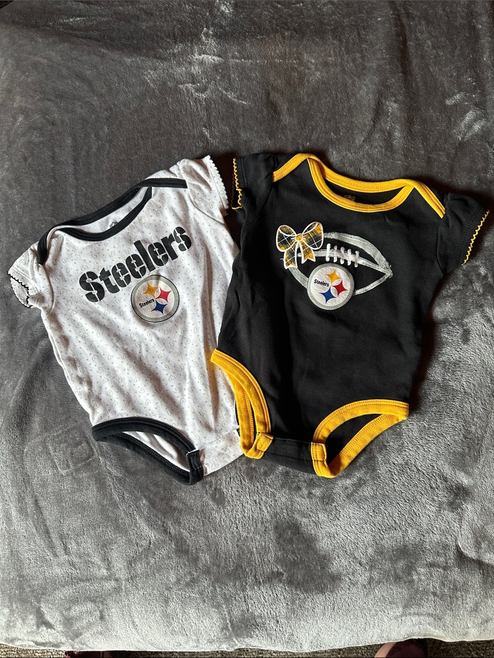 NFL Steelers Baby One-Piece Bodysuits - Black & White with Gold Trim